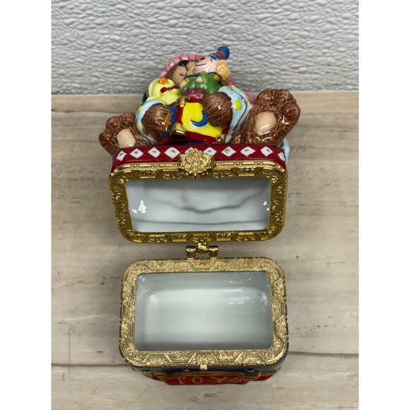 Traditions Porcelain Decorative Trinket Box Hand Painted Teddy Bear With Toys - Picture 7 of 16